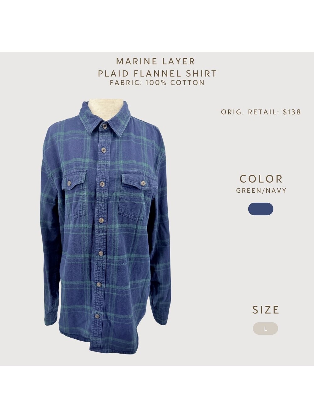Marine Layer Plaid Flannel Button Front Shirt Large - Picture 2 of 9